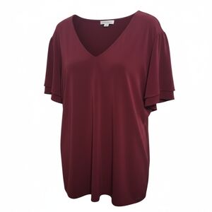 Calvin Klein women's v neck layered short sleeve burgundy top size 1X